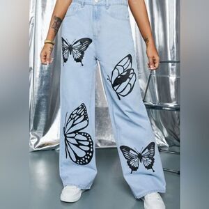 Women's Light Blue Butterfly Print Jeans size 5/27
